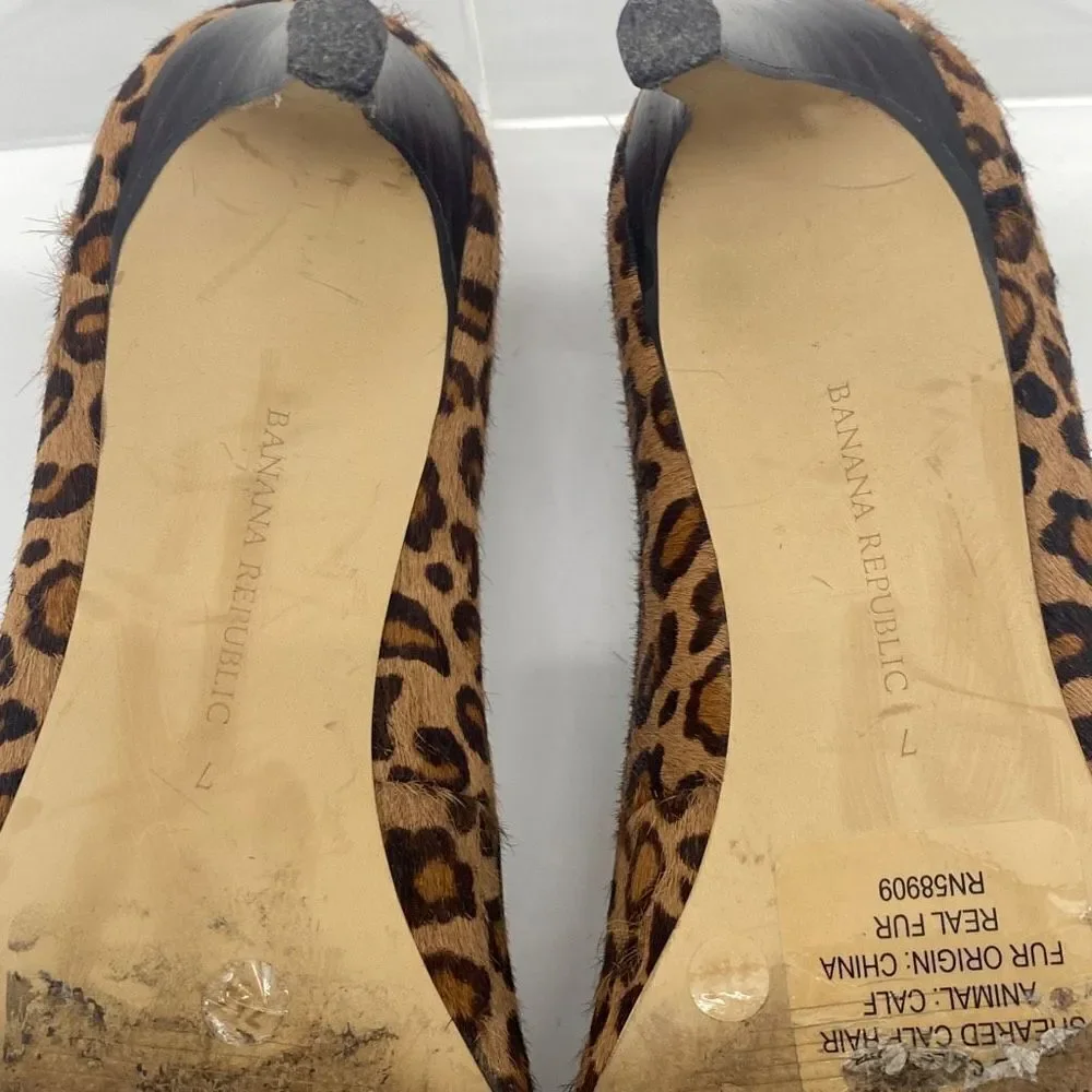 Banana Republic Genuine Calf Hair Pumps Animal Print Leopard Heels Brown Tan‎ 7